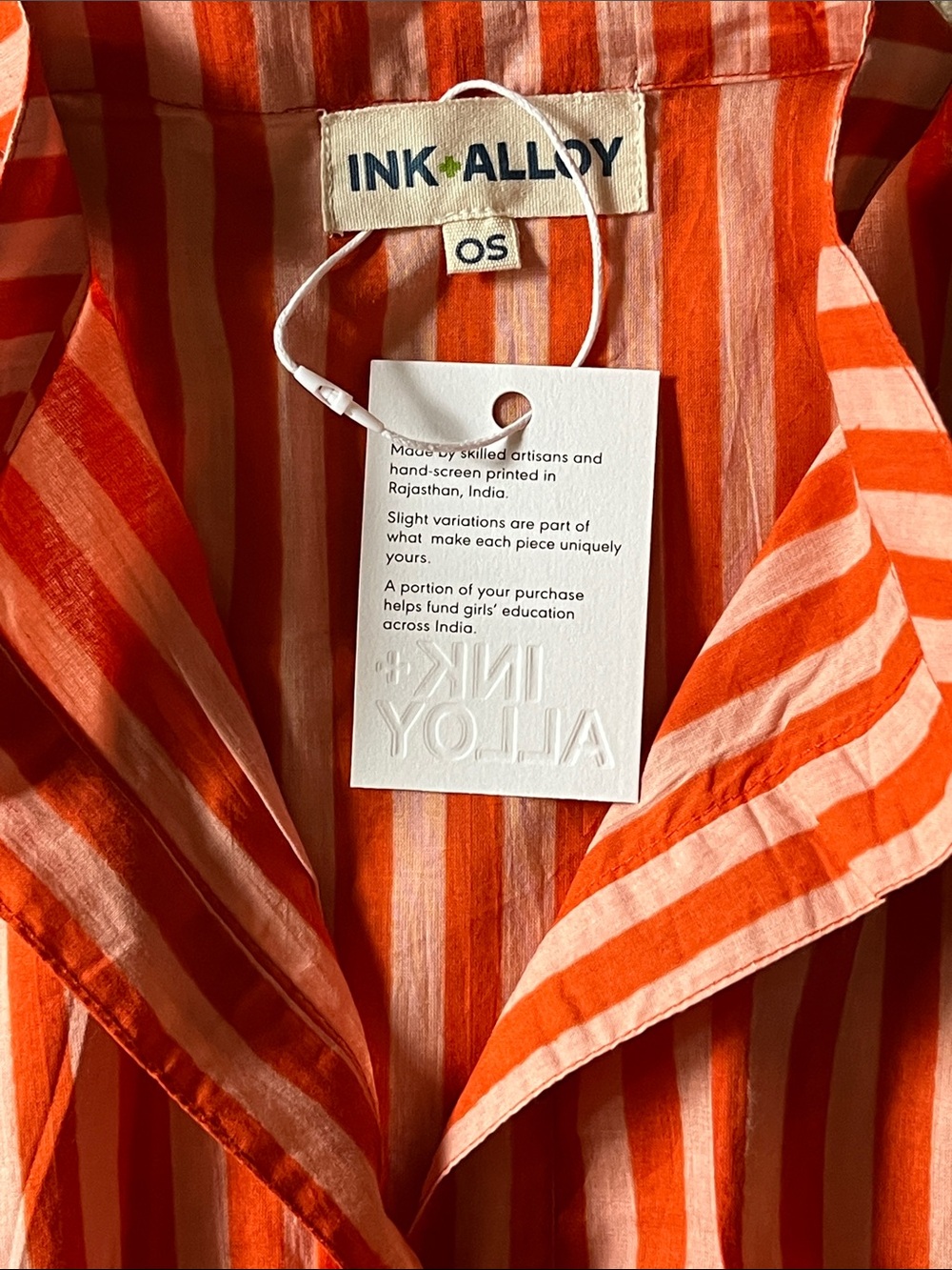 INK AND ALLOY Margot Striped Kaftan In Coral And Blush - Picture 5 of 9